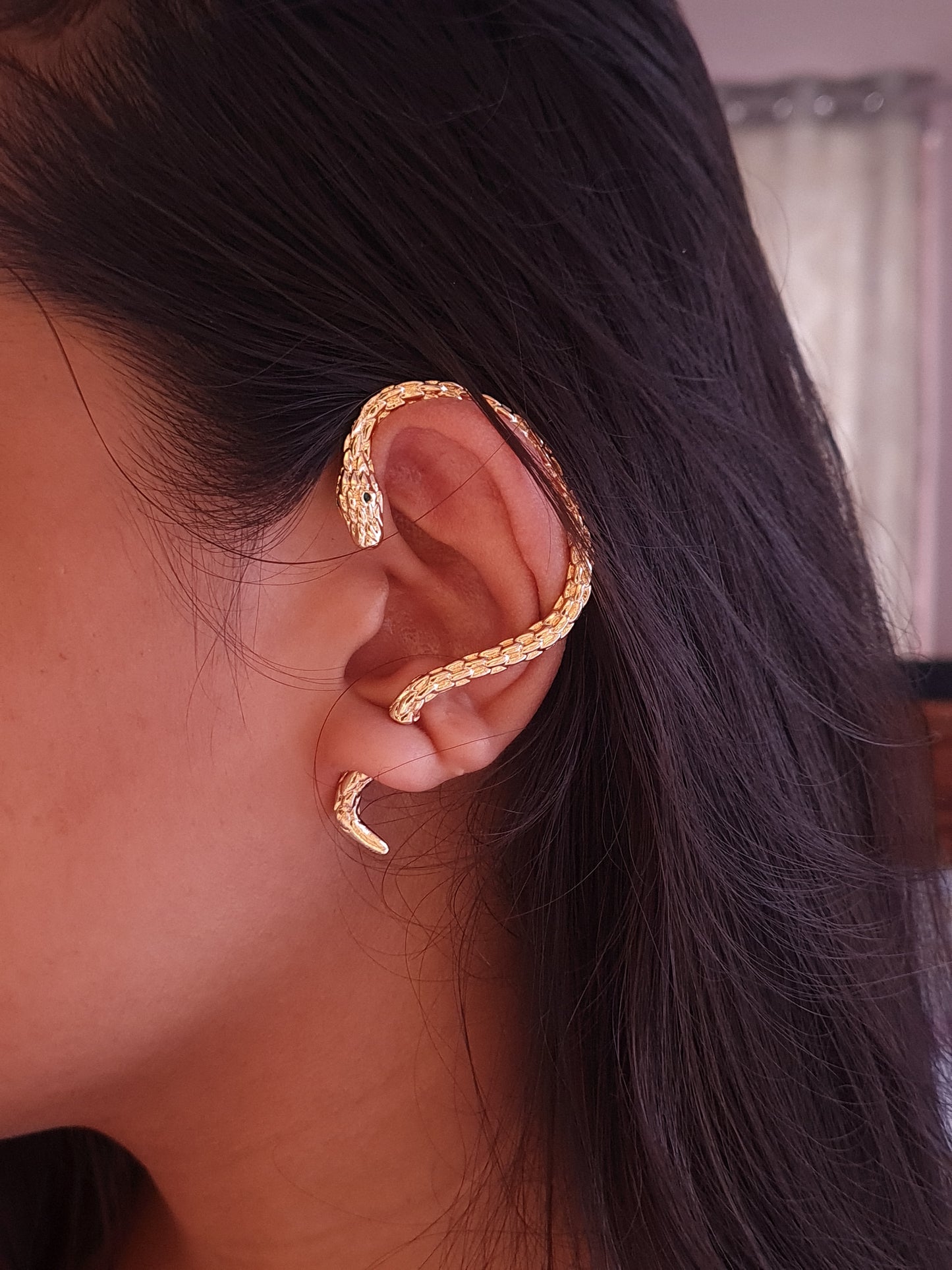 Golden Serpent Wrap Earring– Left Ear