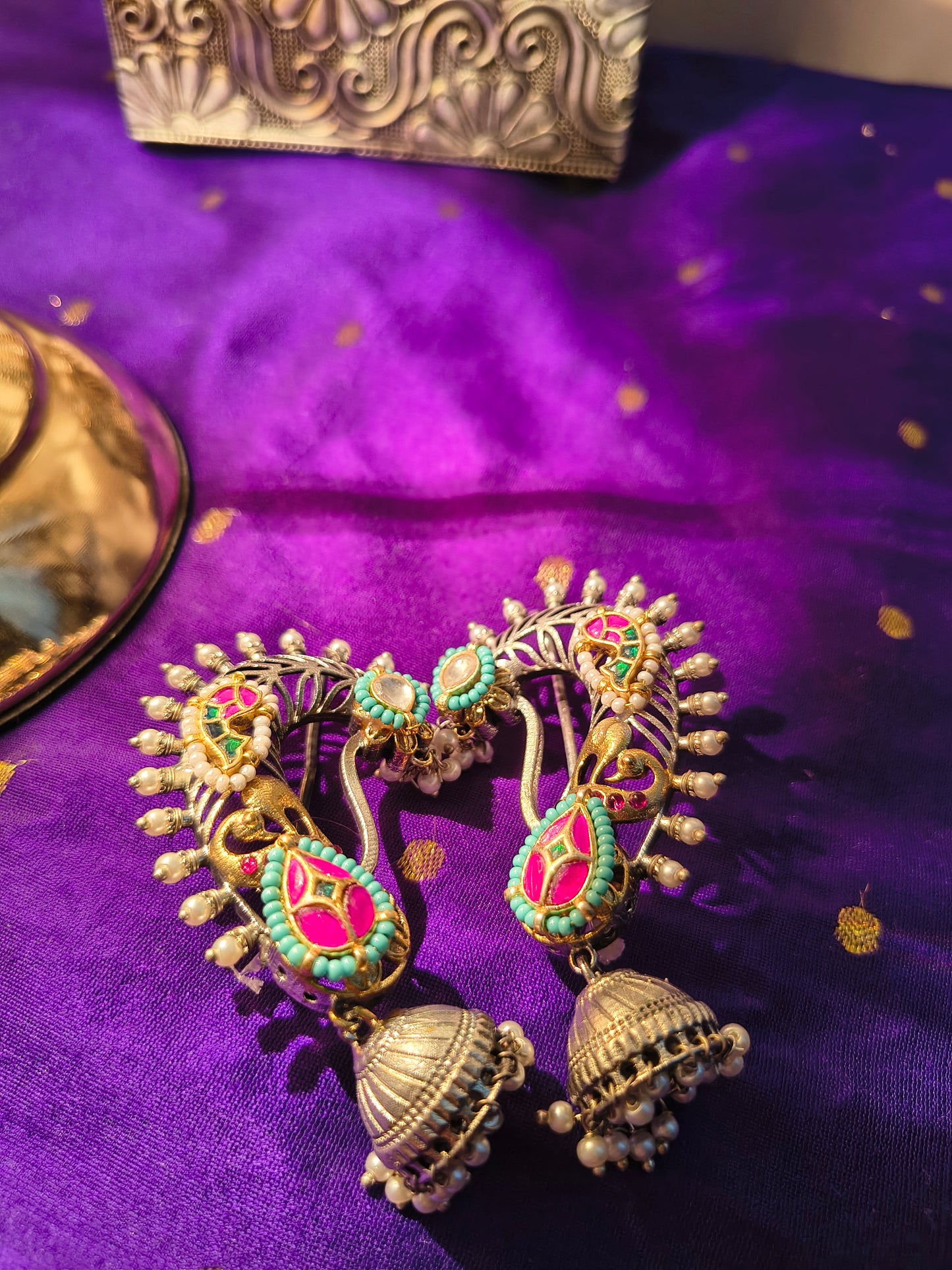 Peacock Fan Motif Jhumka Ear Wraps