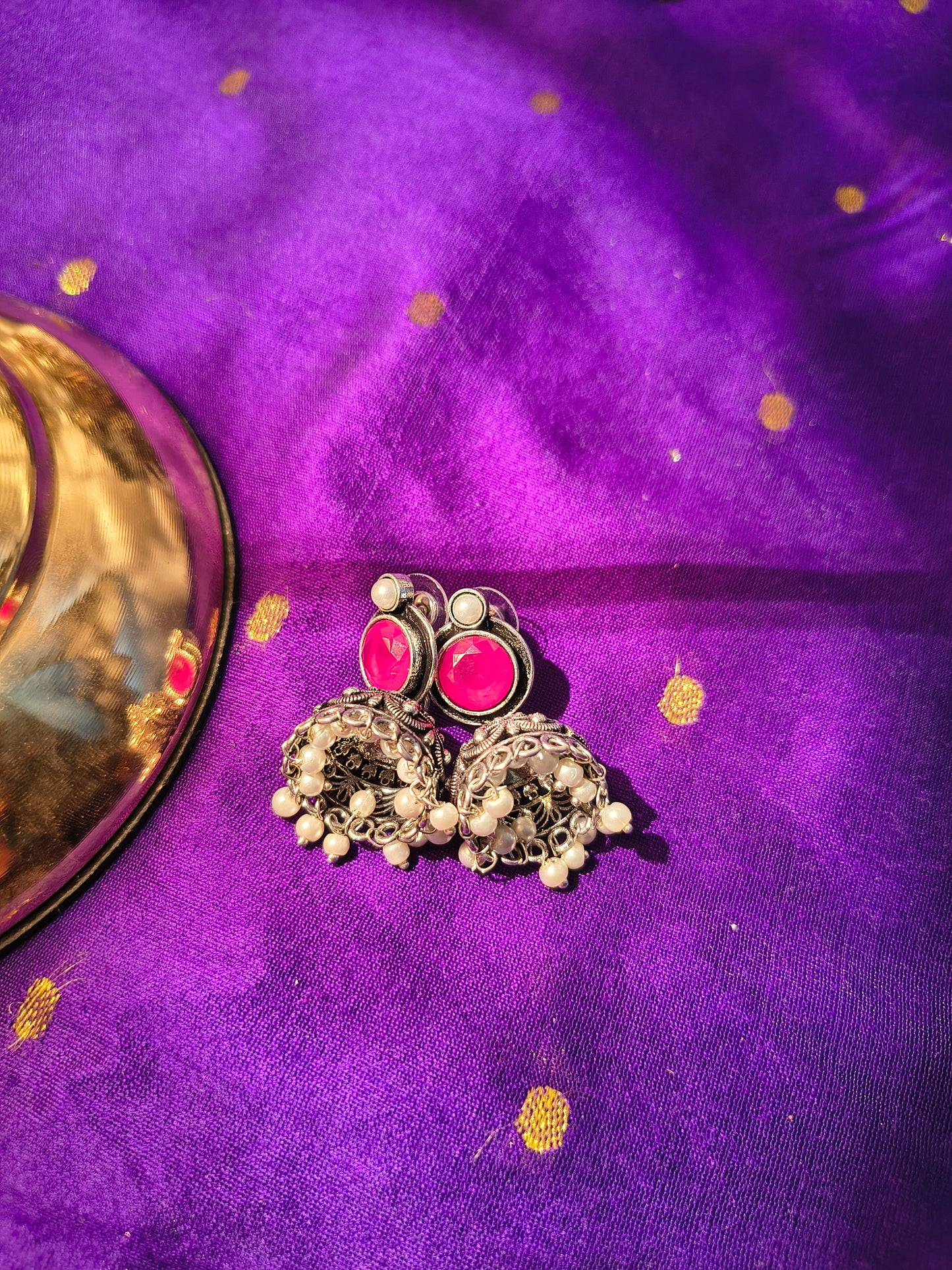 Vintage Blossom German Silver Stud Jhumkas