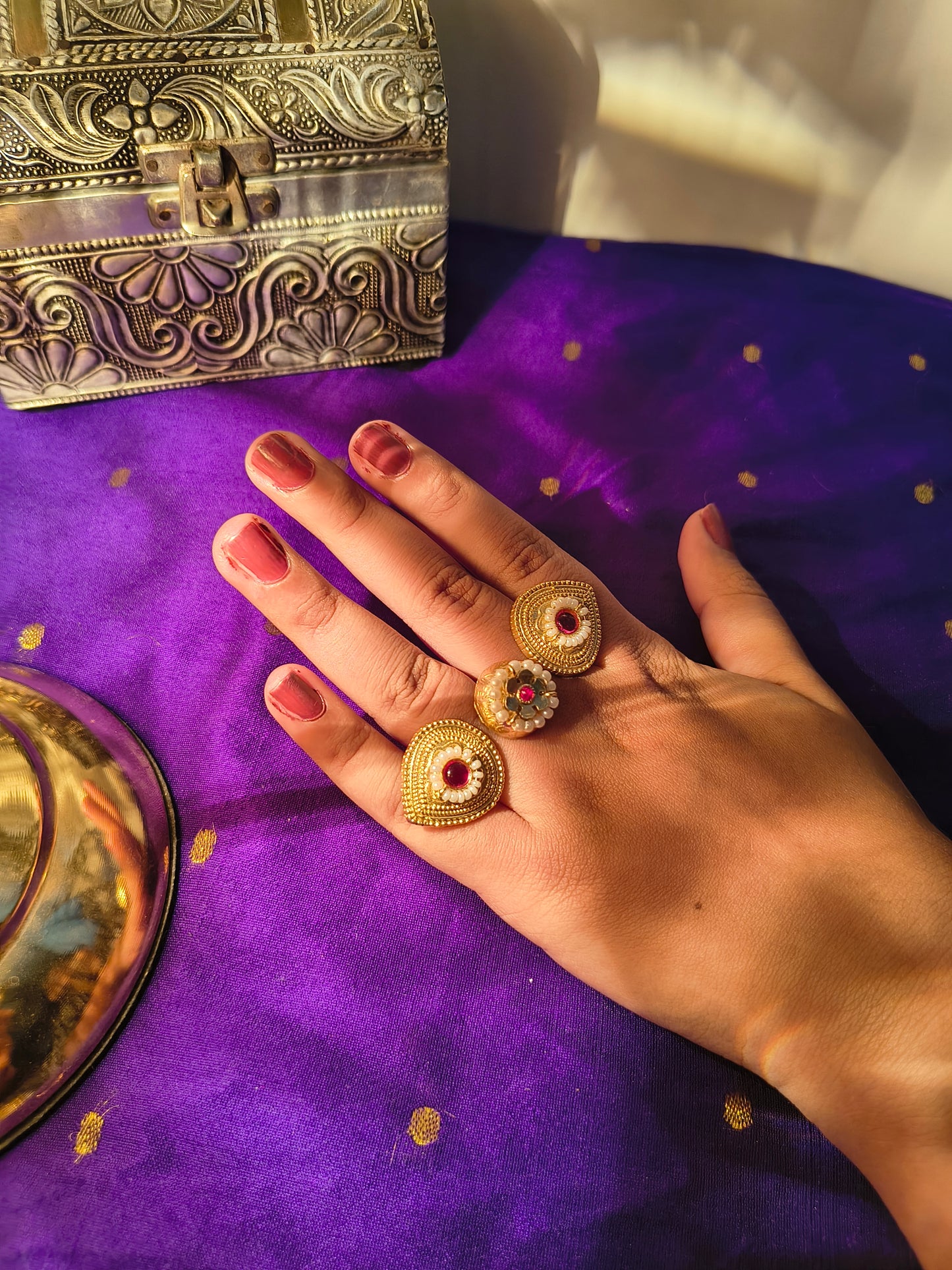 Antique Gold Adjustable Statement Rings