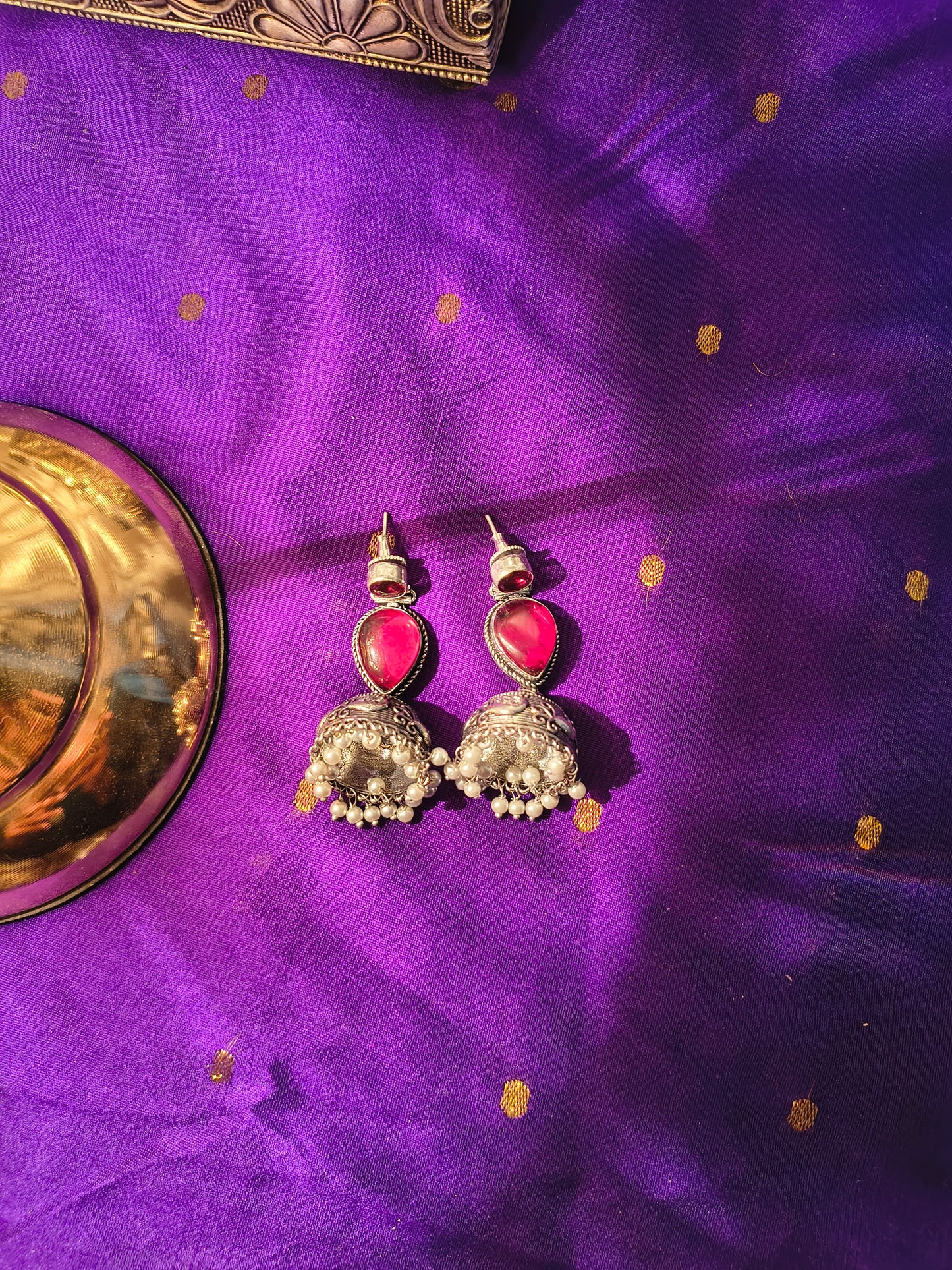 Meher Dual-Stone Jhumka Earrings