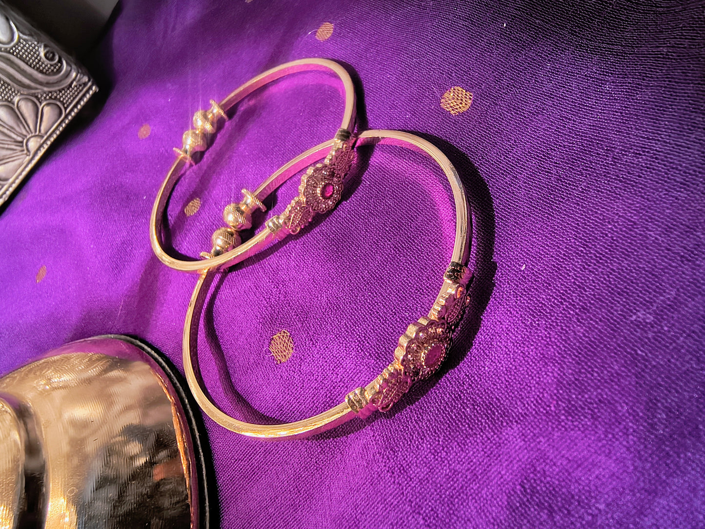 Antique Gold-Plated Floral Kada Bangles