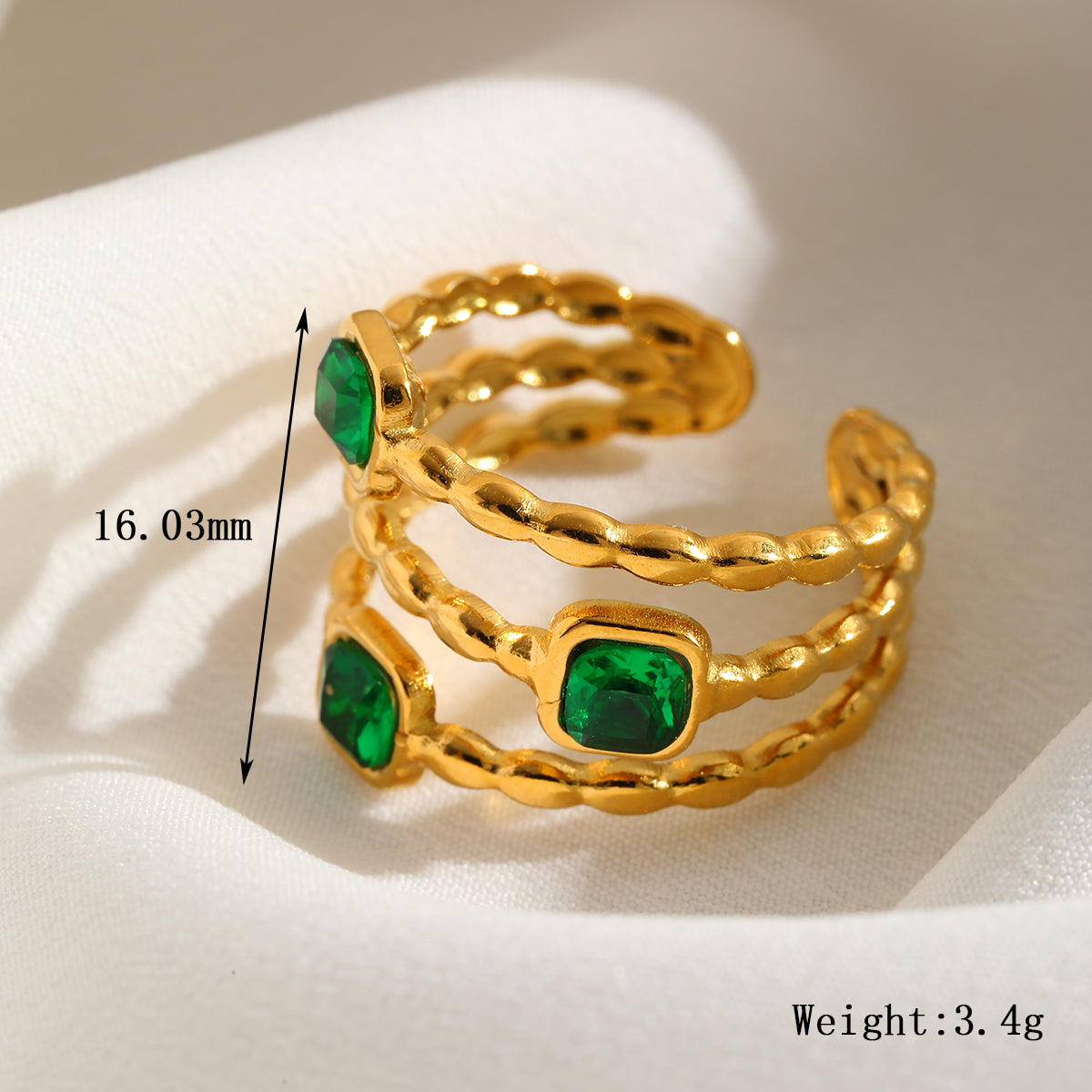 Emerald Glow Triple-Band Ring