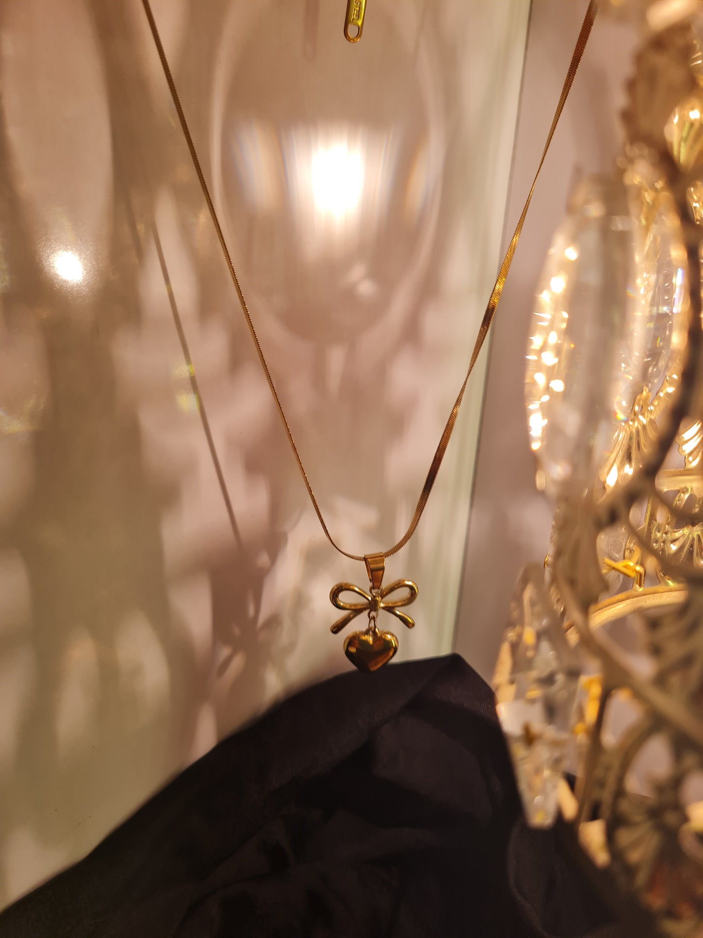 Golden Bow Heart Pendant Necklace