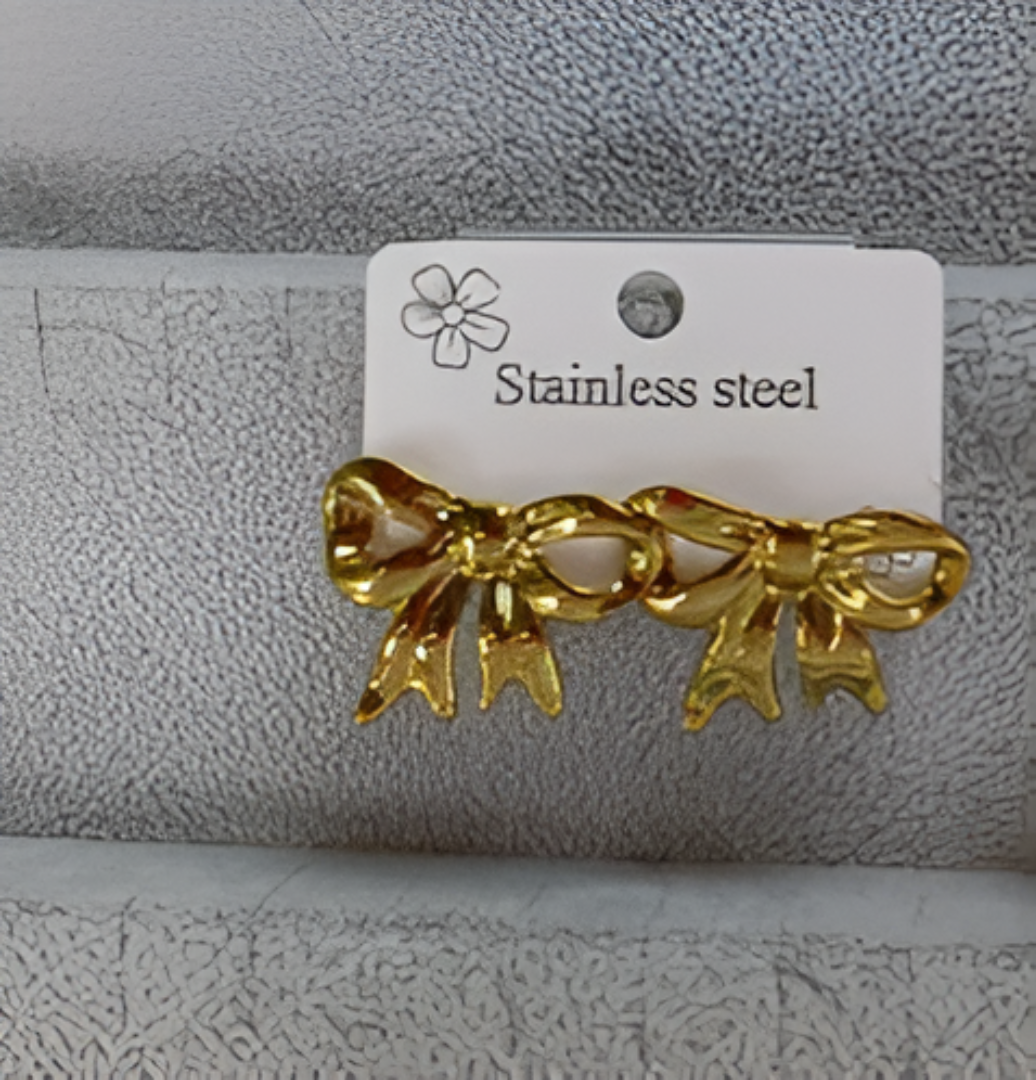 Golden Ribbon Charm Bow Studs