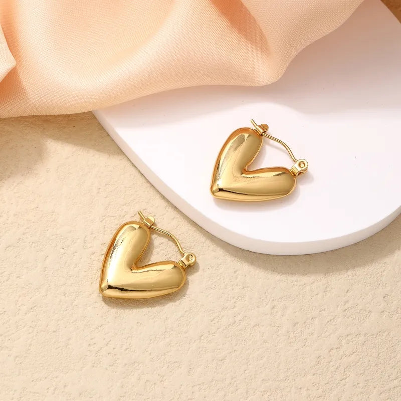 Puffed Heart Hoop Earrings