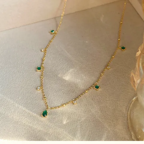 Emerald Droplet Dainty Necklace