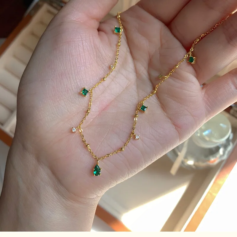 Emerald Droplet Dainty Necklace