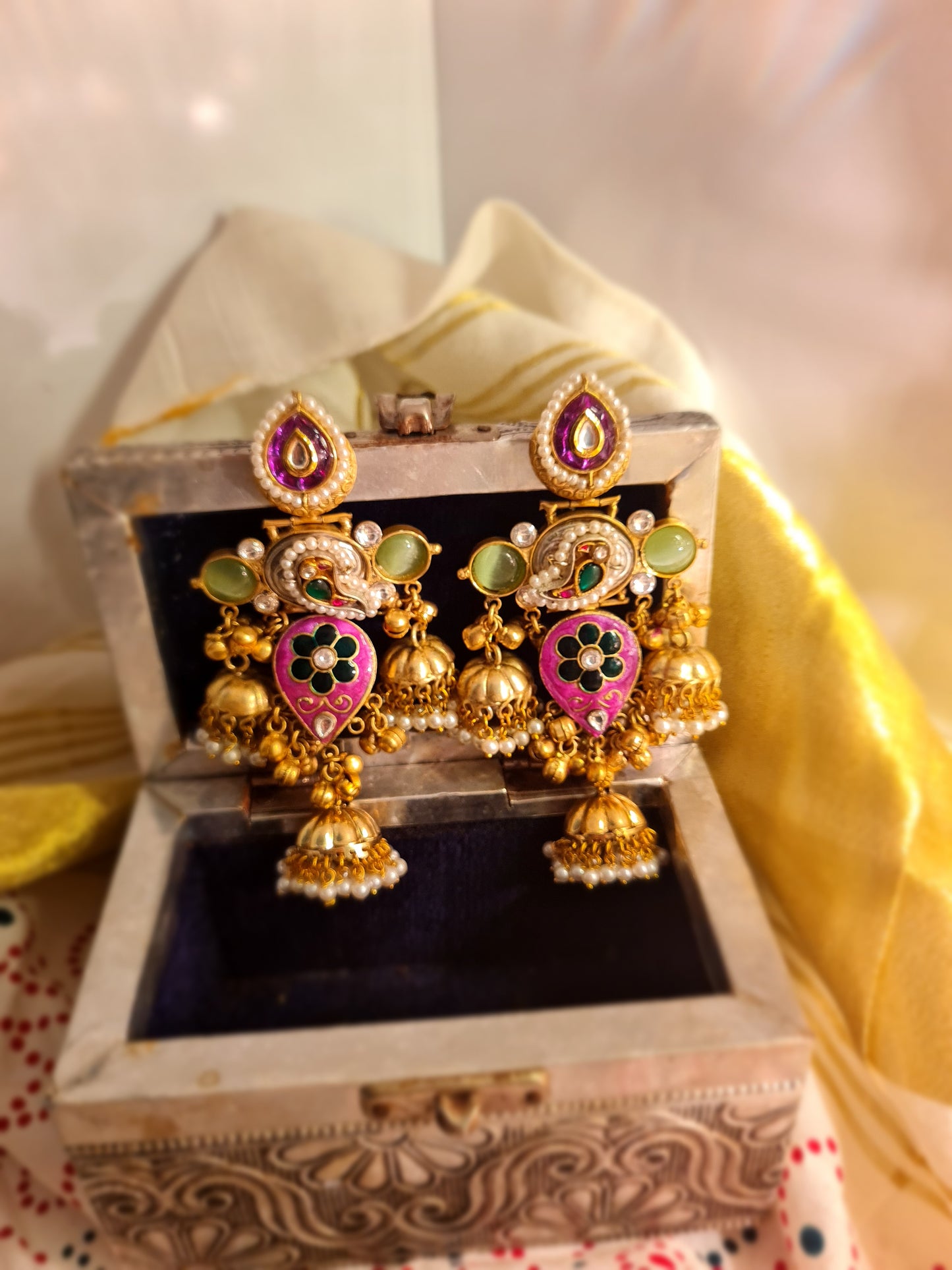 Rajputana Meenakari Jhumka Chandbalis
