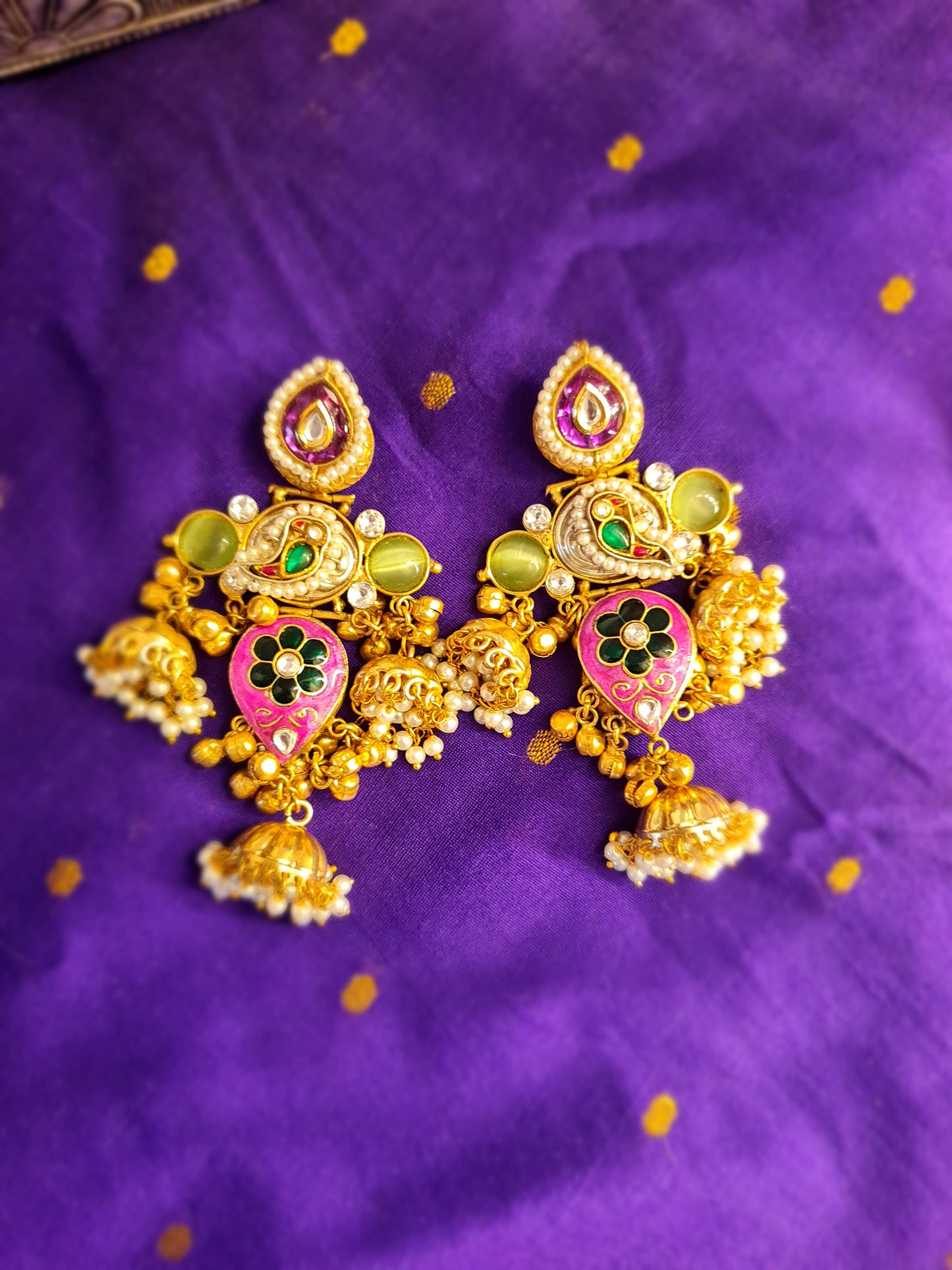 Rajputana Meenakari Jhumka Chandbalis