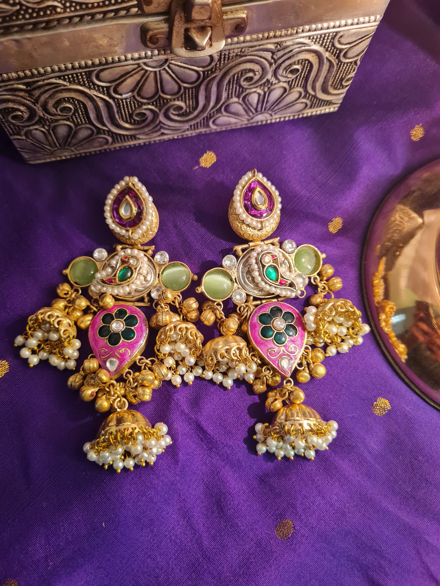 Rajputana Meenakari Jhumka Chandbalis