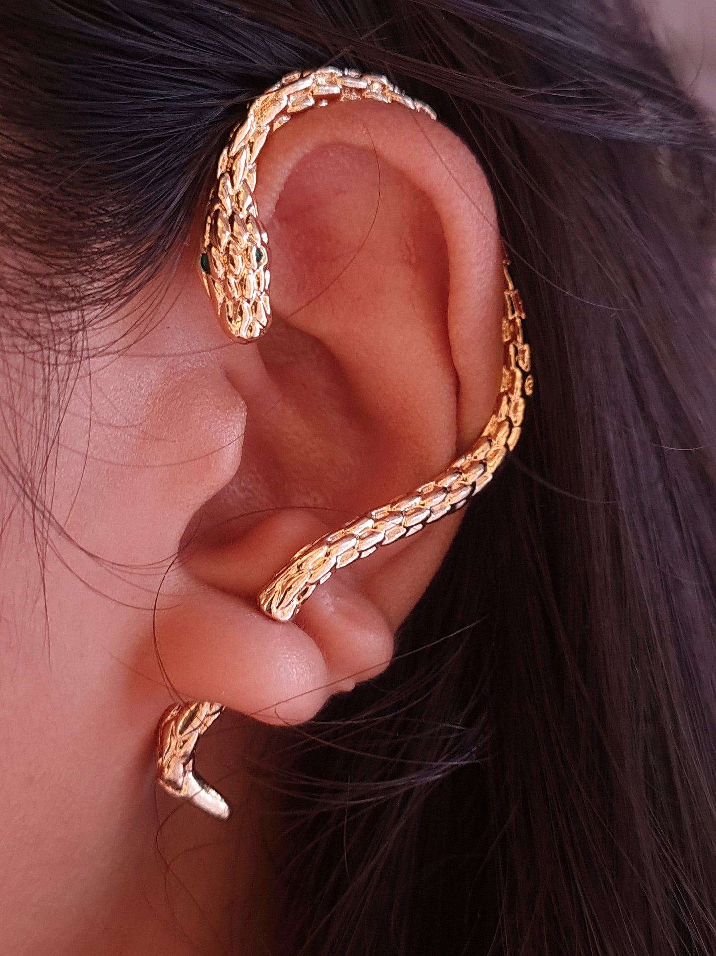 Golden Serpent Wrap Earring– Left Ear