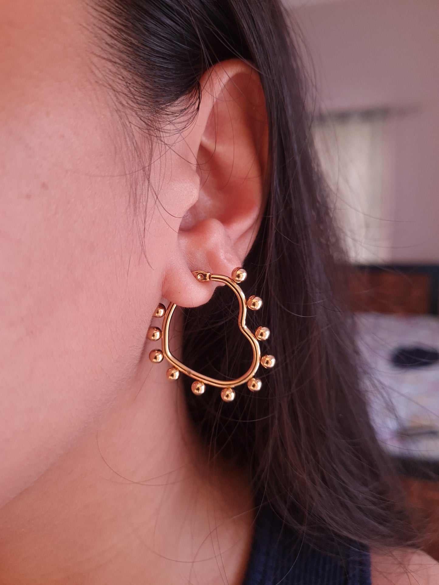 Golden Orbit Heart Hoop Earrings