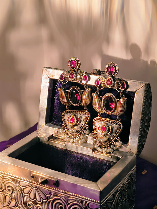 Divya Veerangana Antique German Silver Statement Earrings