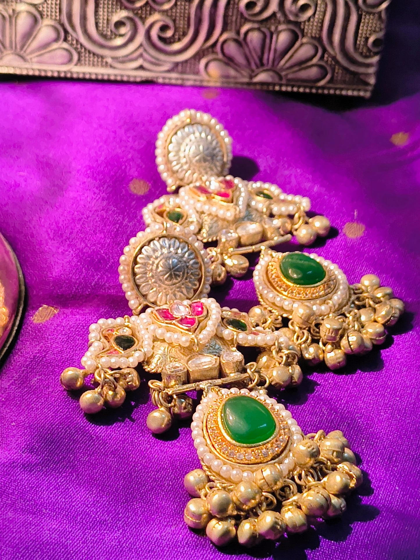 Rajsi Rasika Temple Design German Silver Earrings