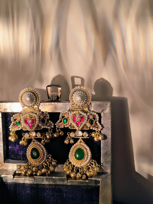 Rajsi Rasika Temple Design German Silver Earrings