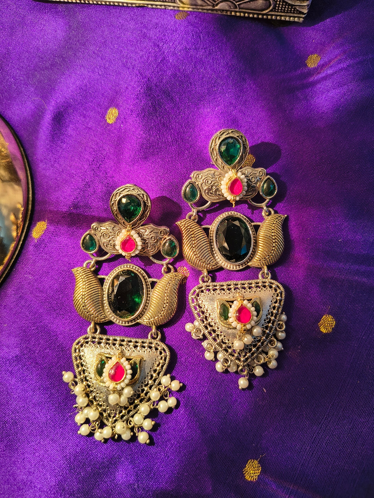 Divya Veerangana Antique German Silver Statement Earrings