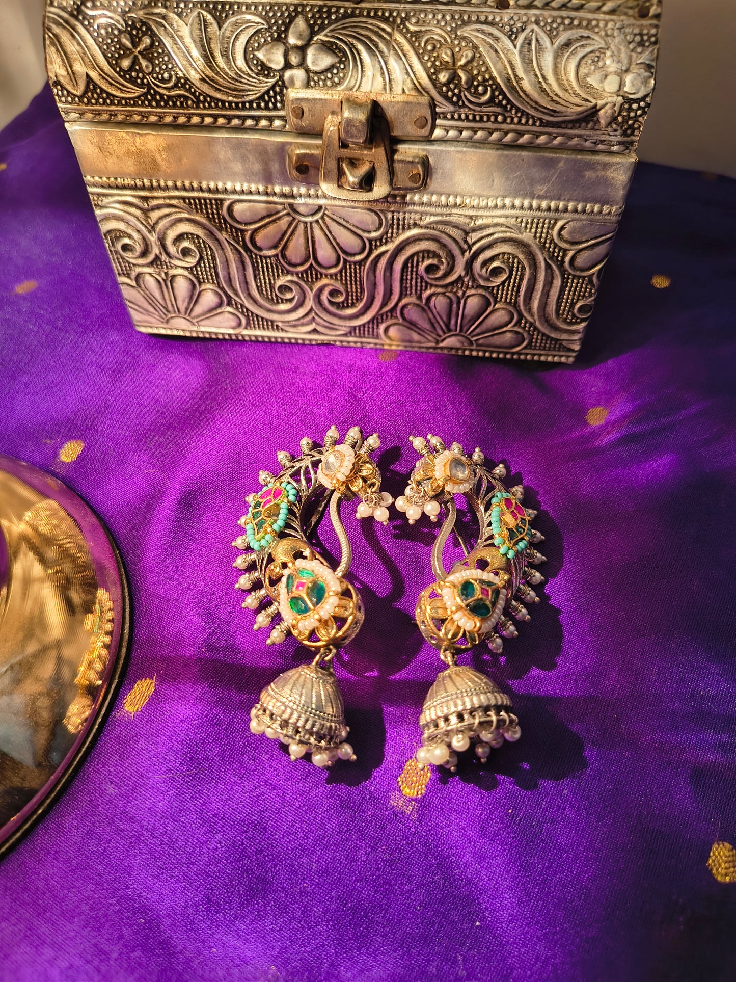 Peacock Fan Motif Jhumka Ear Wraps