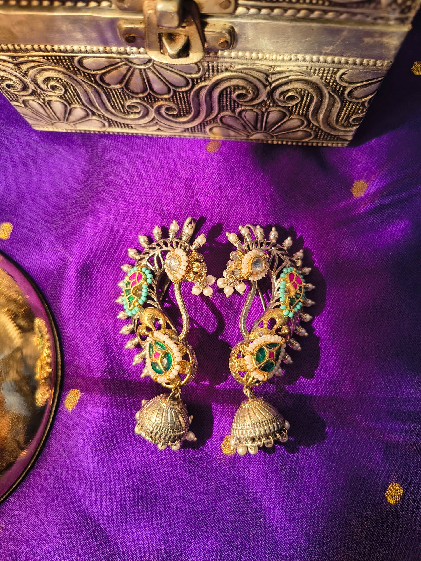 Peacock Fan Motif Jhumka Ear Wraps