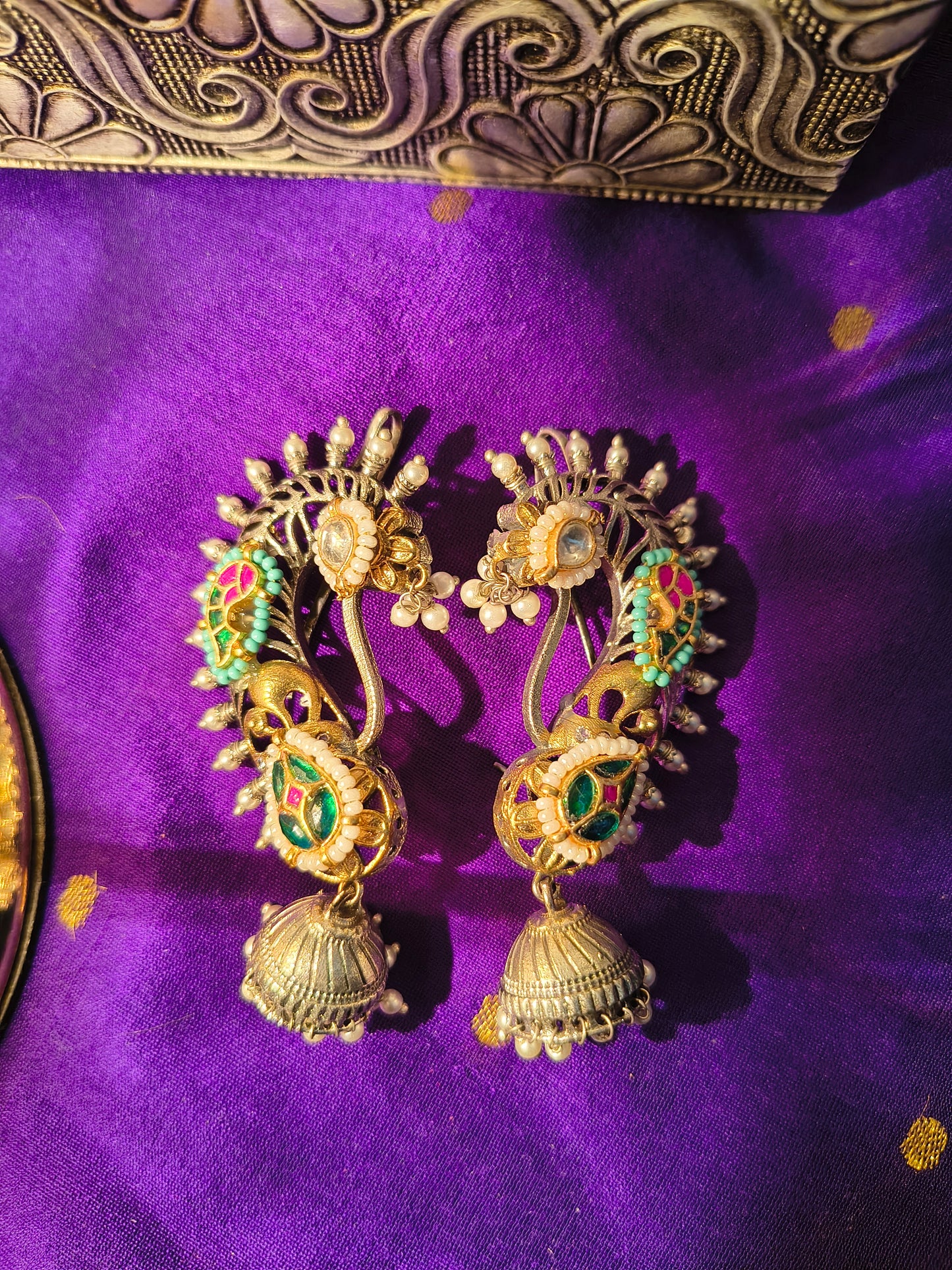Peacock Fan Motif Jhumka Ear Wraps