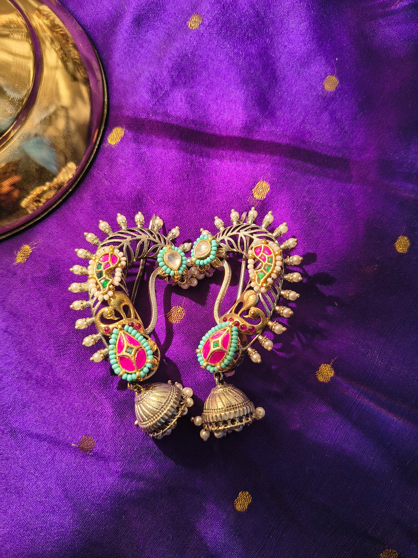 Peacock Fan Motif Jhumka Ear Wraps