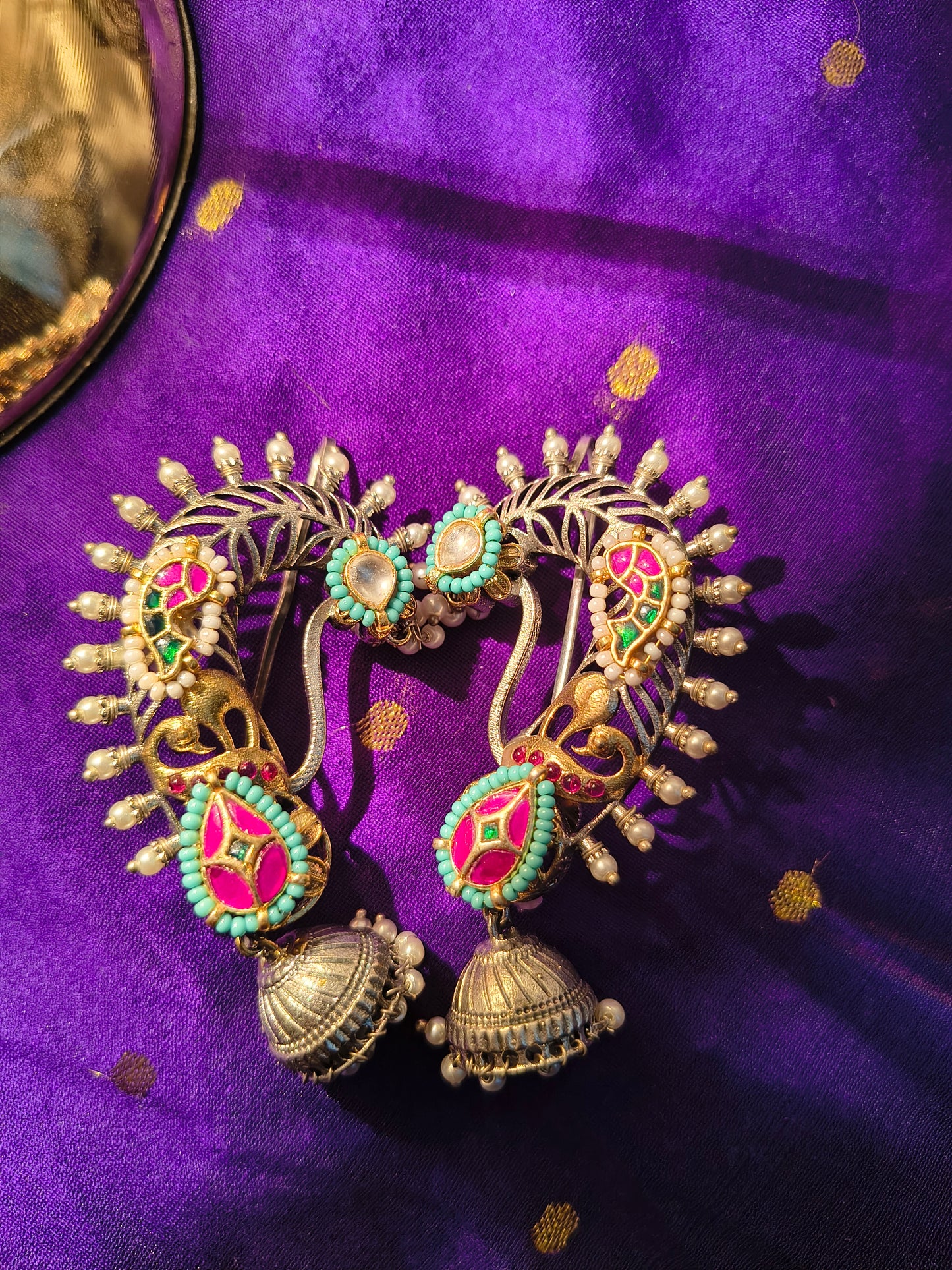 Peacock Fan Motif Jhumka Ear Wraps