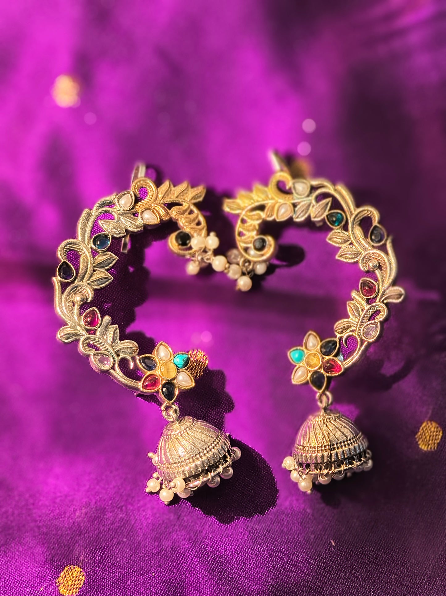 Antique Floral Jhumka Ear Cuffs