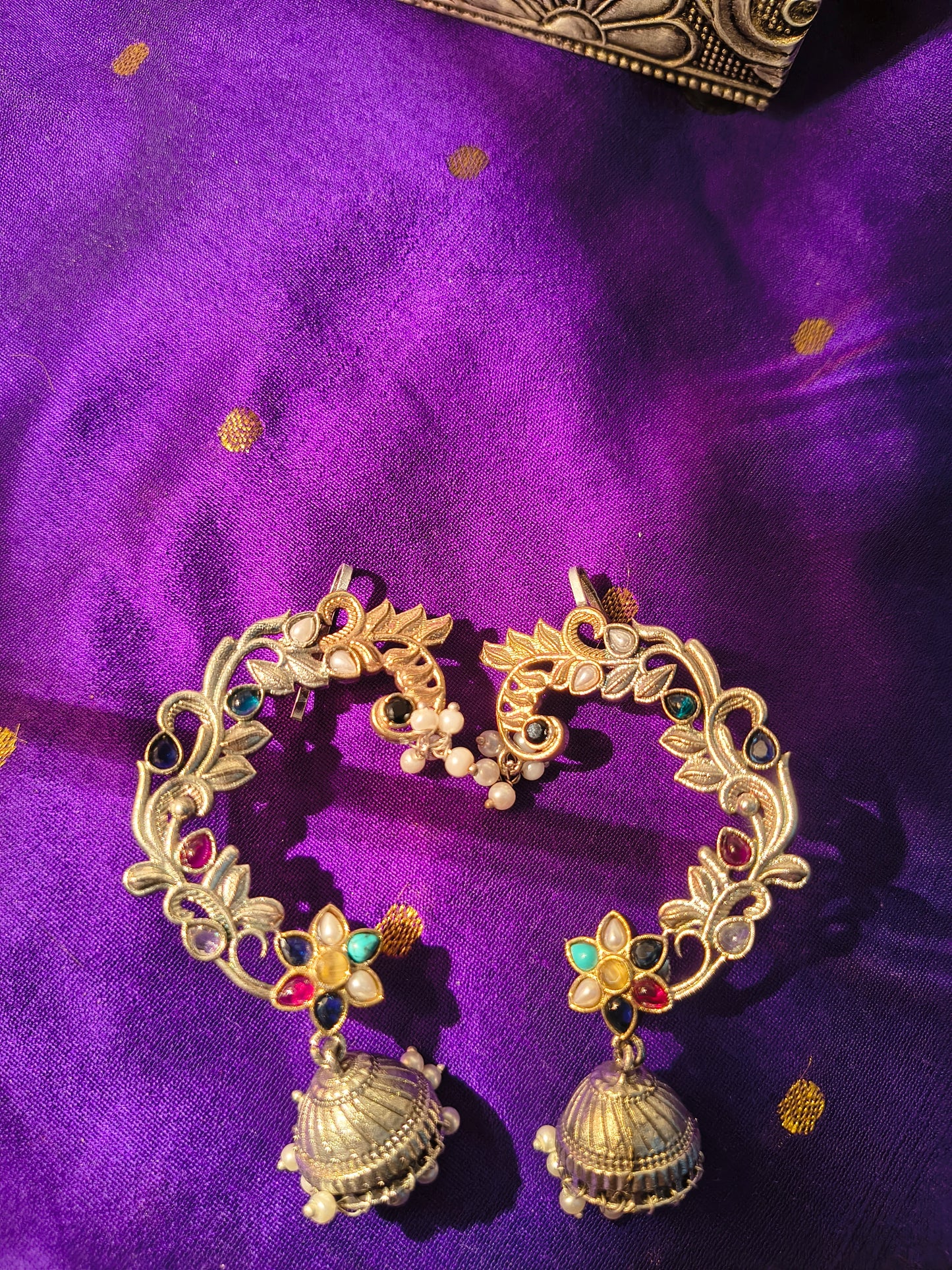Antique Floral Jhumka Ear Cuffs