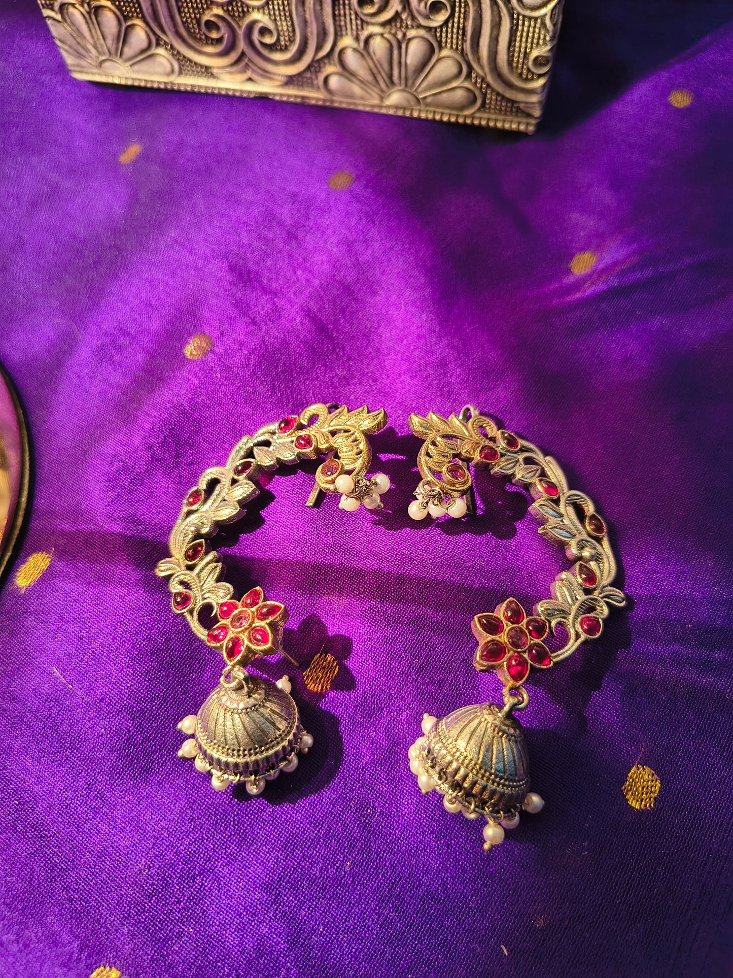 Antique Floral Jhumka Ear Cuffs