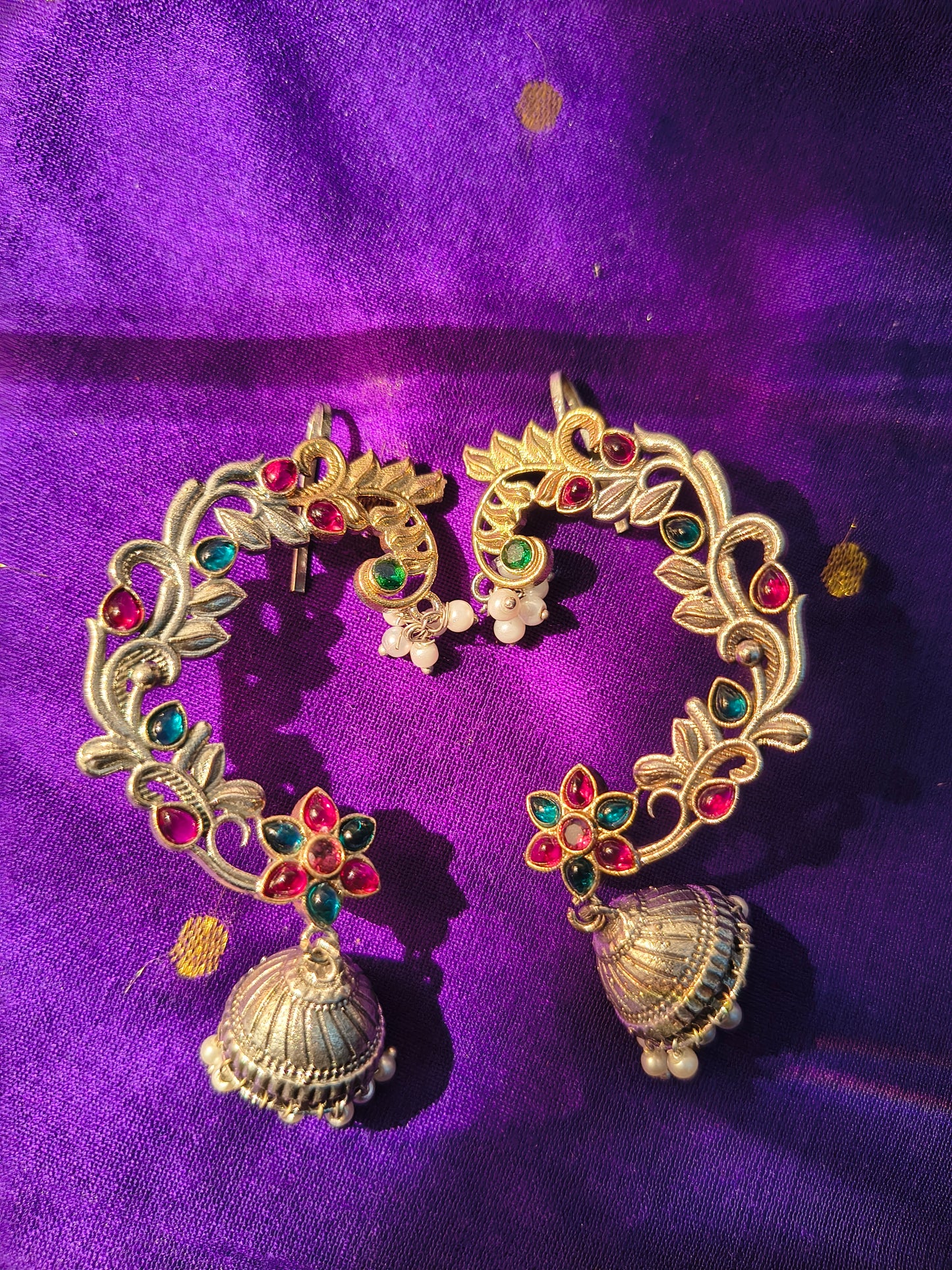 Antique Floral Jhumka Ear Cuffs