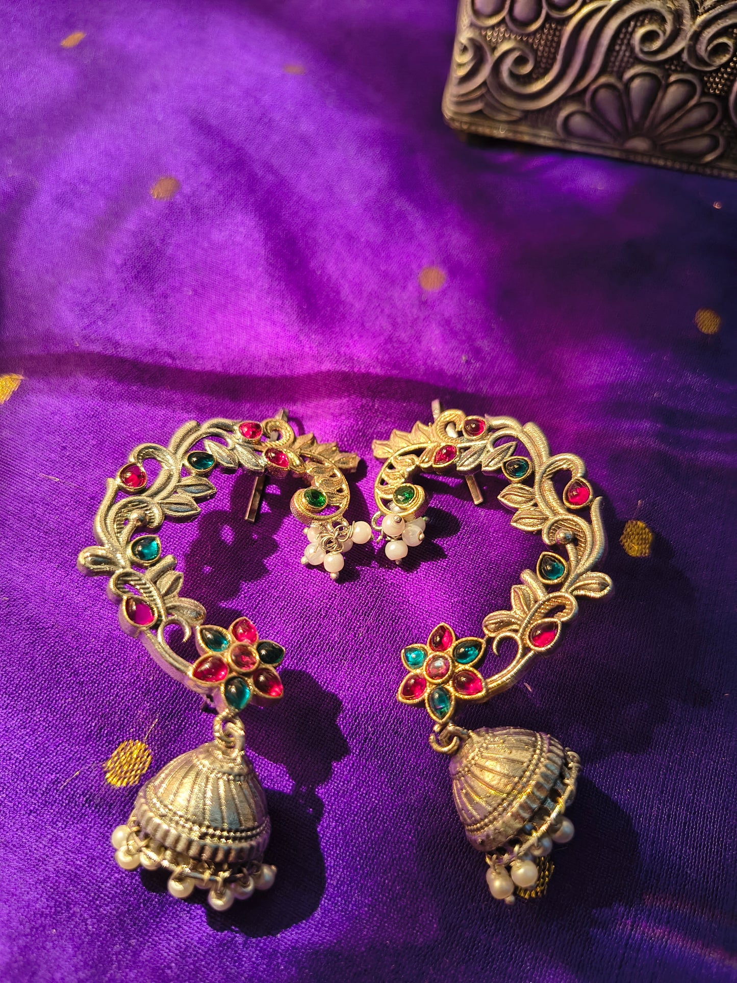 Antique Floral Jhumka Ear Cuffs