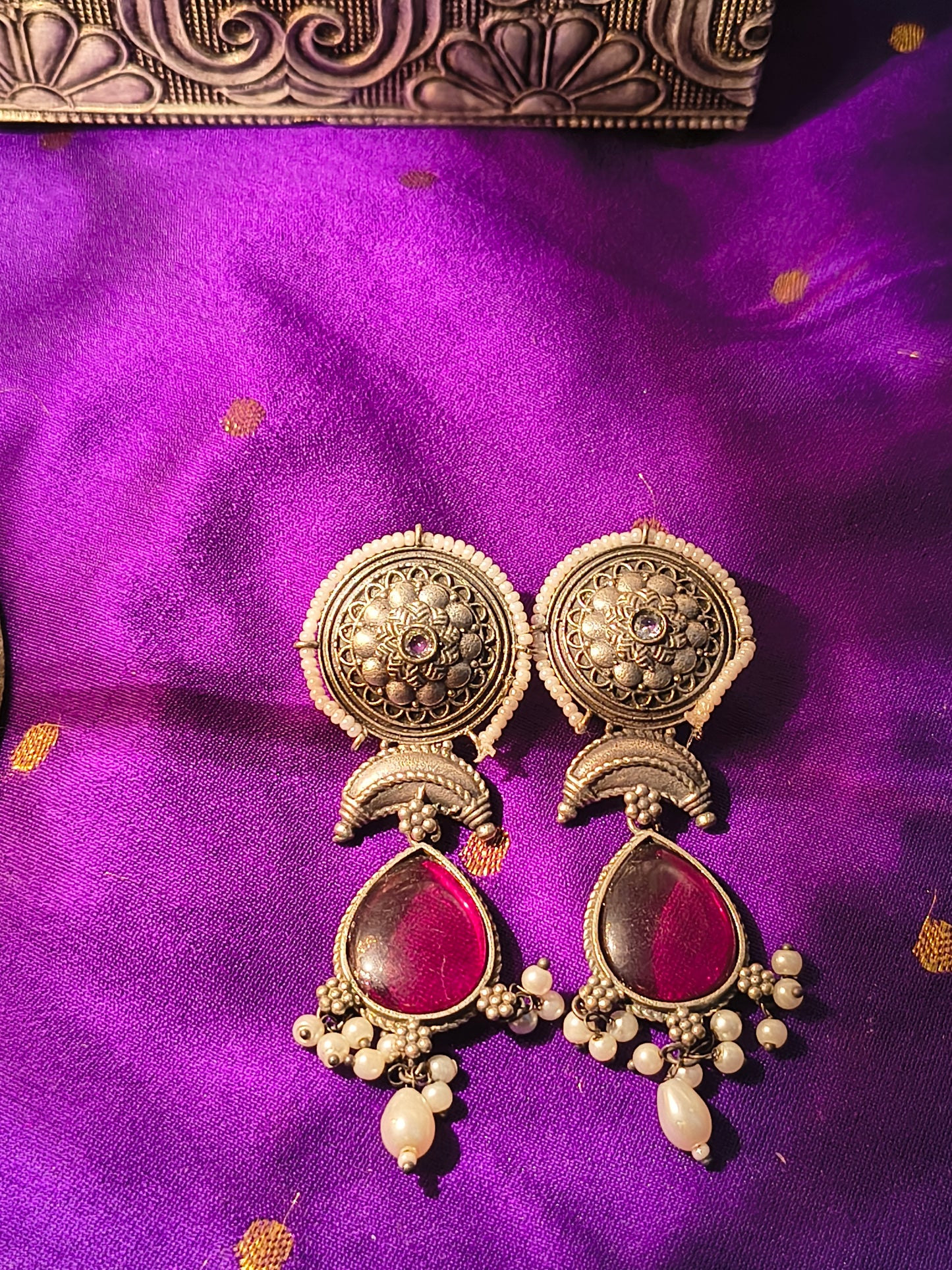 German Silver Teardrop Chand Earrings