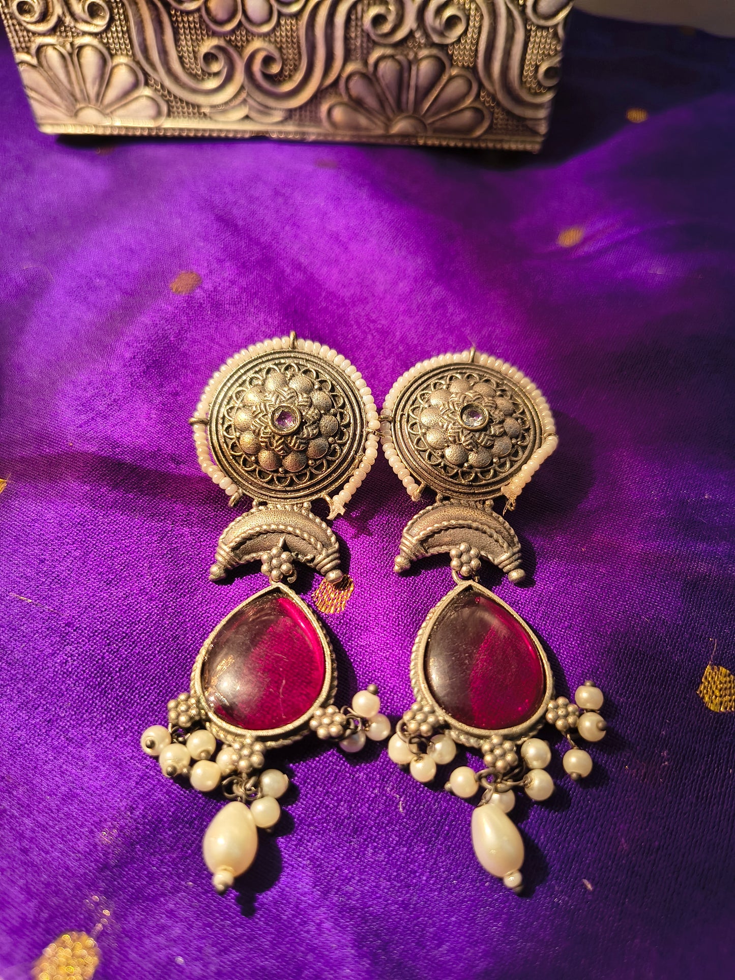 German Silver Teardrop Chand Earrings