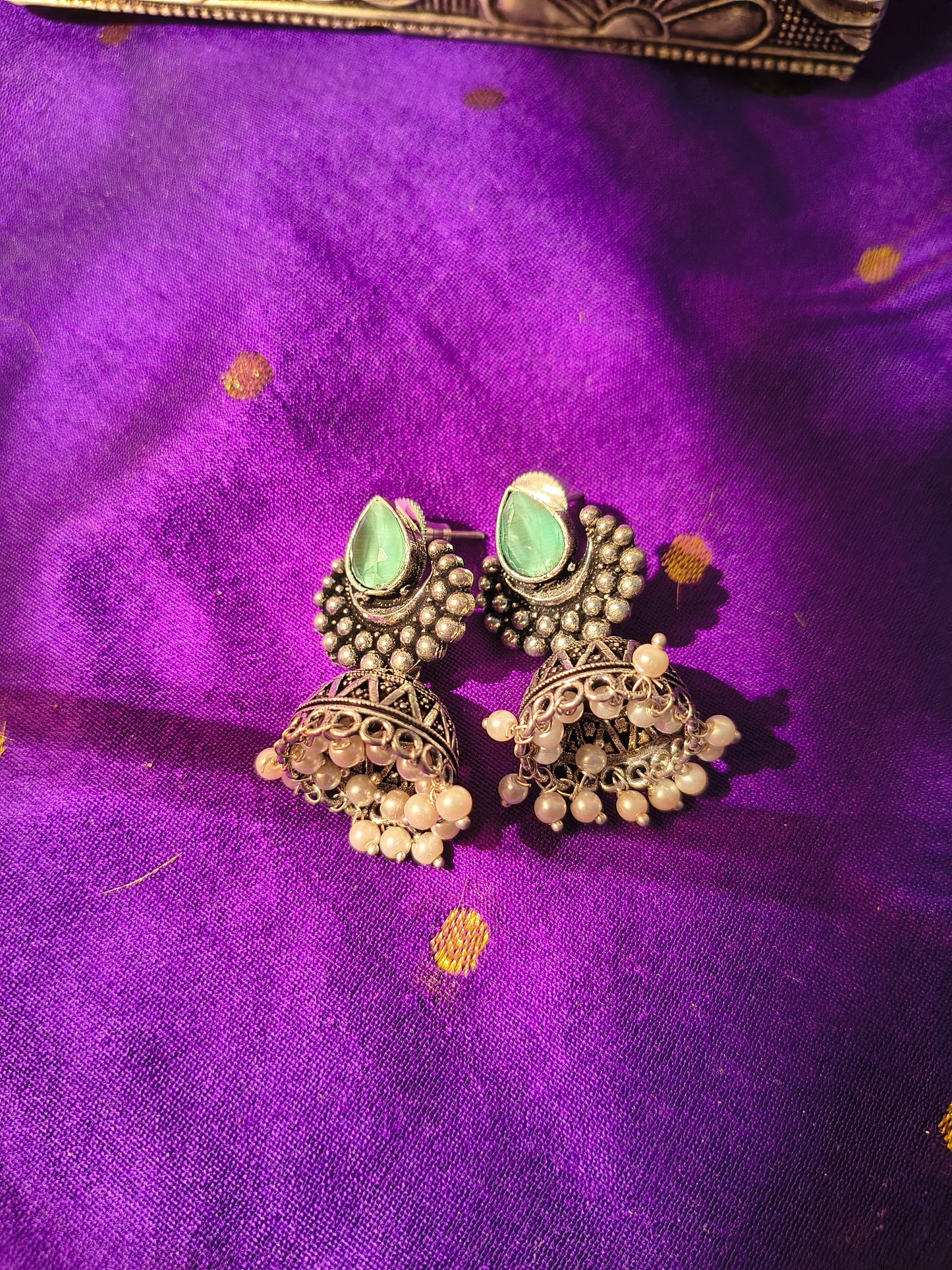 Antique Teardrop Stone Jhumka Earrings
