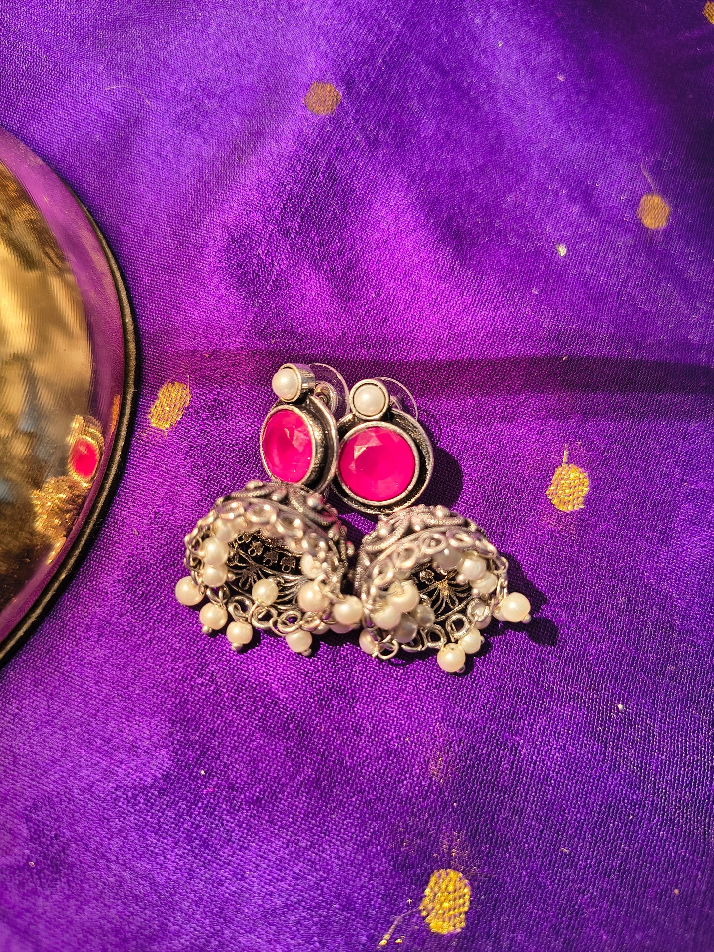 Vintage Blossom German Silver Stud Jhumkas