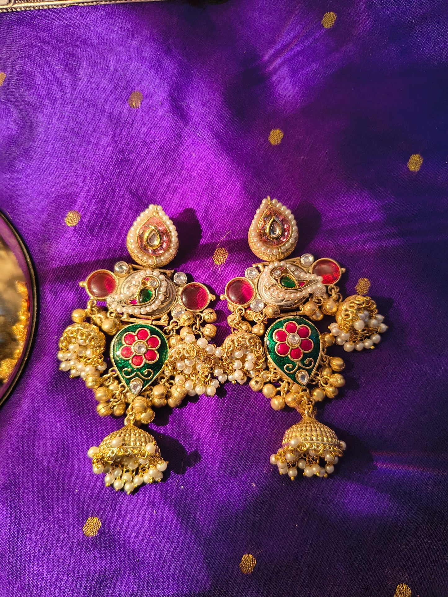 Rajputana Meenakari Jhumka Chandbalis