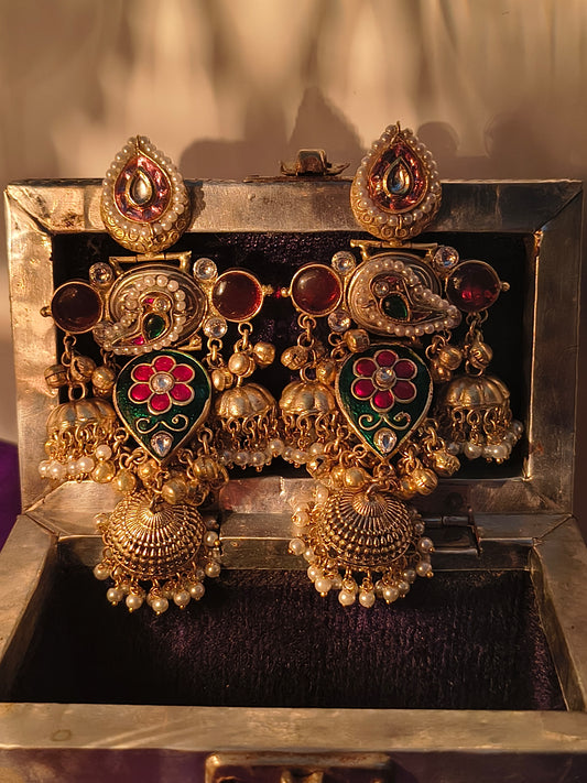 Rajputana Meenakari Jhumka Chandbalis