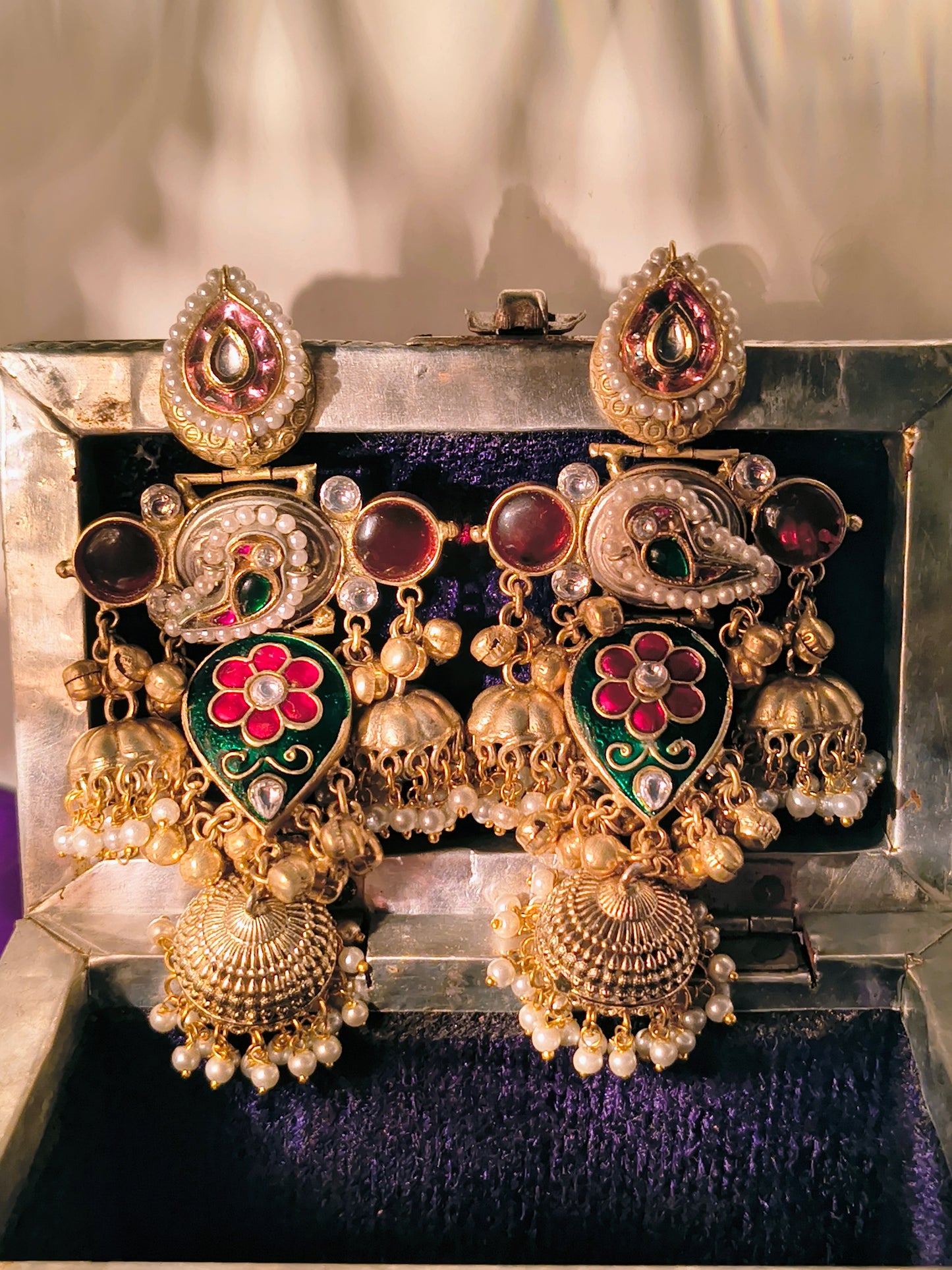 Rajputana Meenakari Jhumka Chandbalis