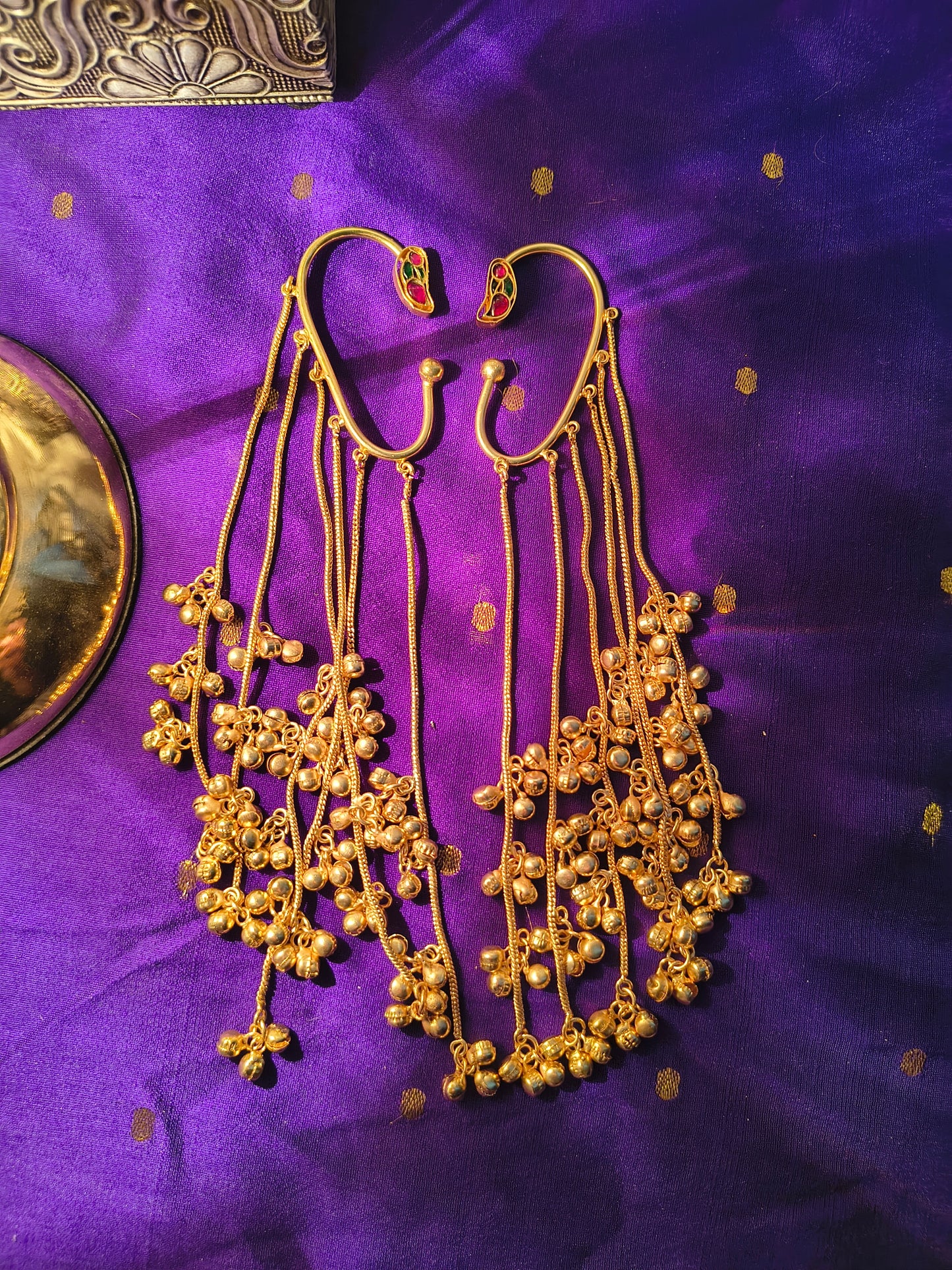 Royal Multi-Strand Temple Style Ear Chain with Ghungroo Bells