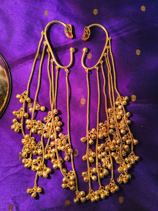 Royal Multi-Strand Temple Style Ear Chain with Ghungroo Bells