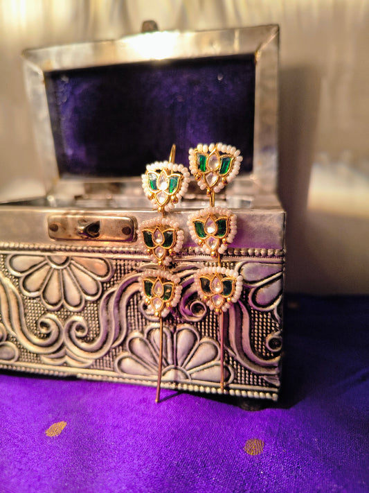 Traditional Lotus Ear Climber Chain Earrings