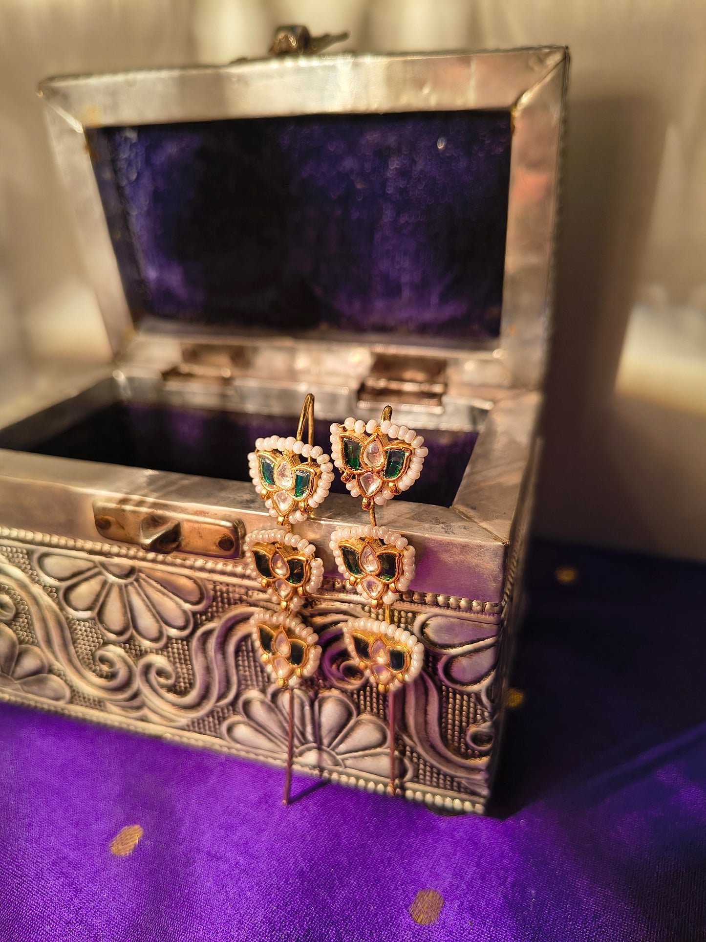 Traditional Lotus Ear Climber Chain Earrings