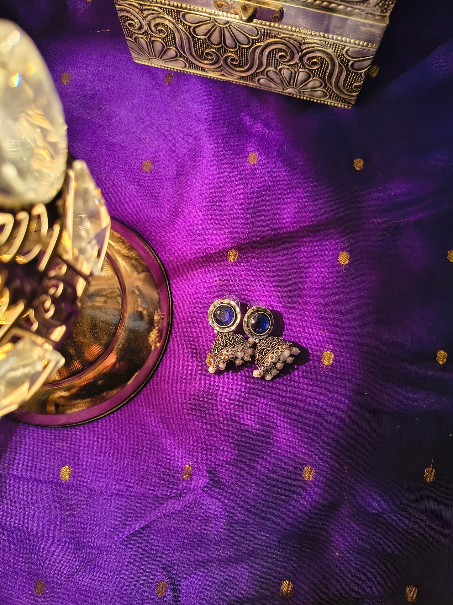 Vintage Blossom German Silver Stud Jhumkas