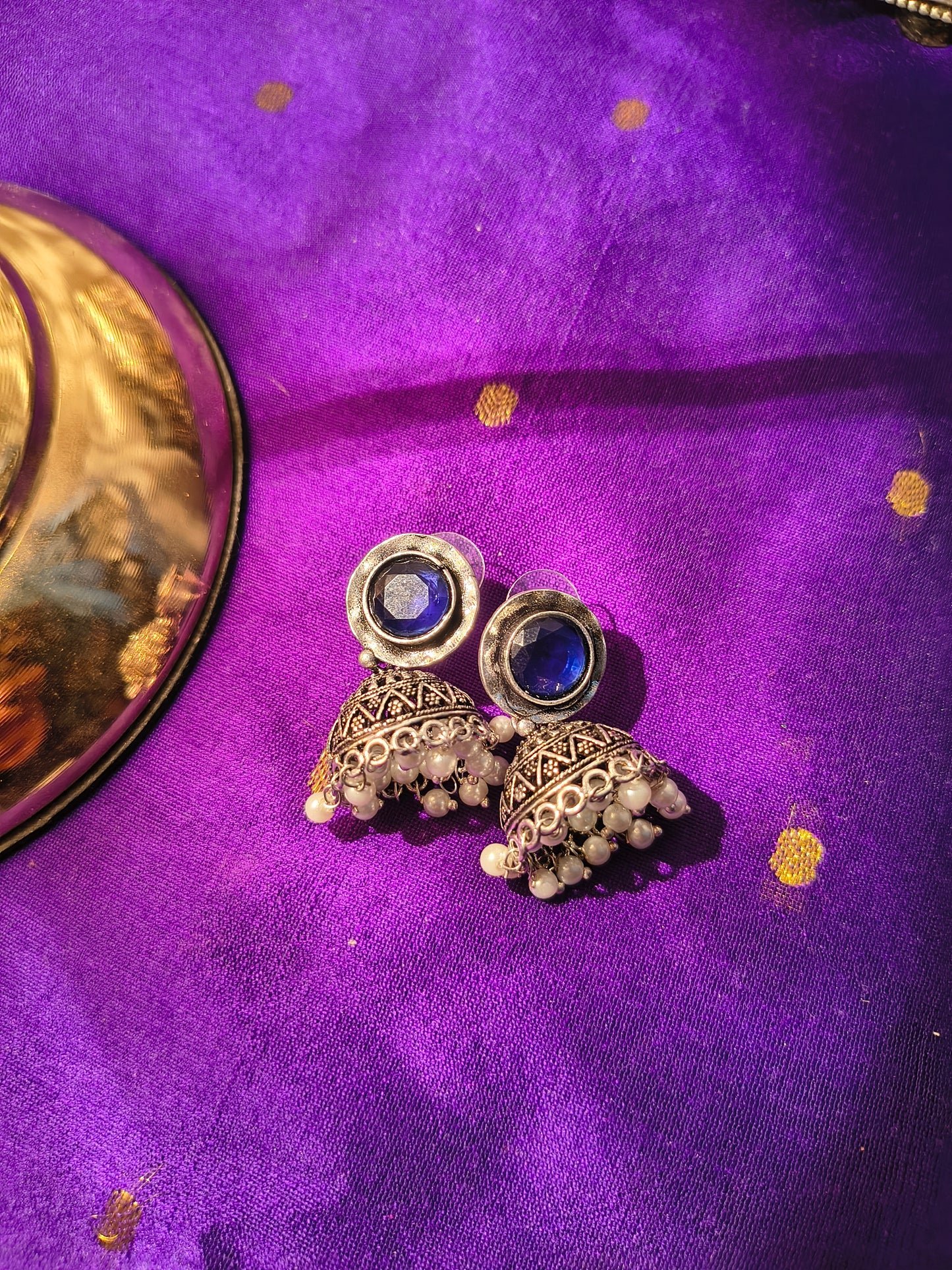 Vintage Blossom German Silver Stud Jhumkas