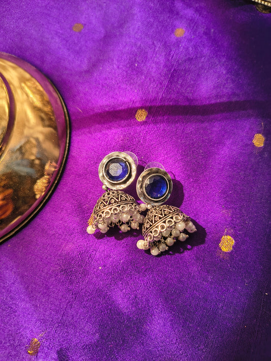 Vintage Blossom German Silver Stud Jhumkas