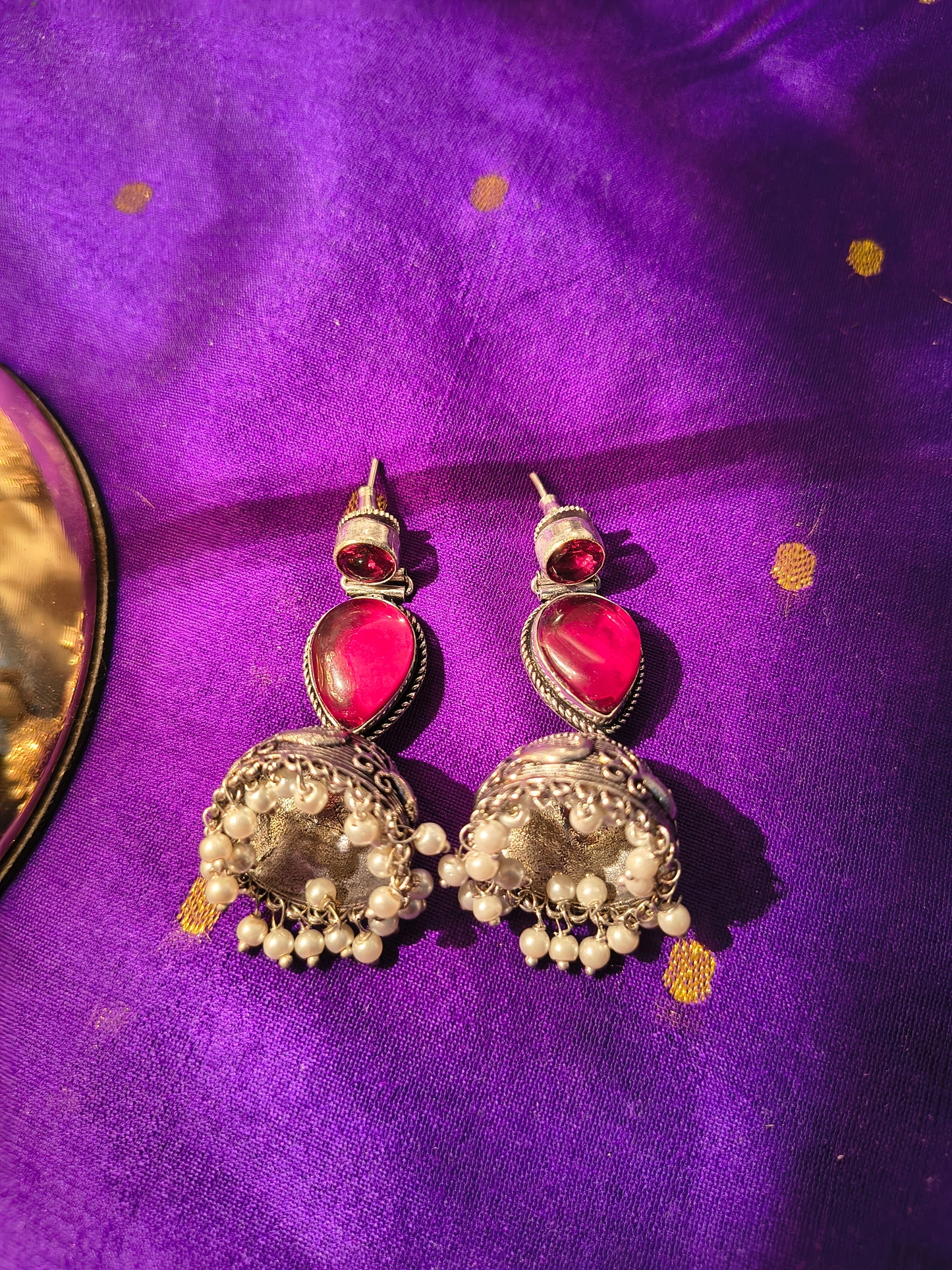 Meher Dual-Stone Jhumka Earrings