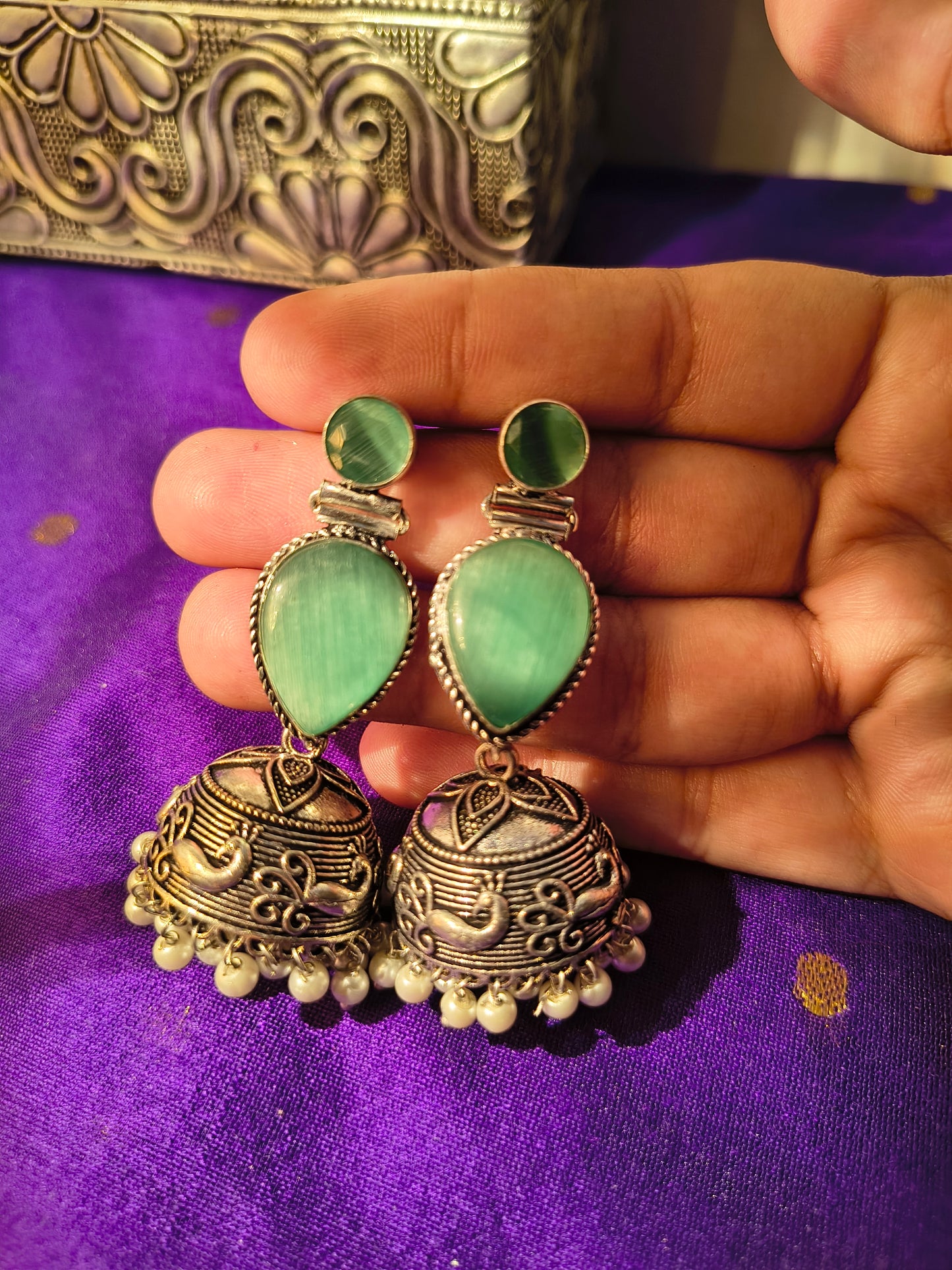 Meher Dual-Stone Jhumka Earrings