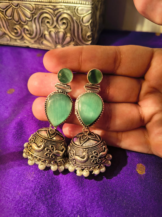 Meher Dual-Stone Jhumka Earrings