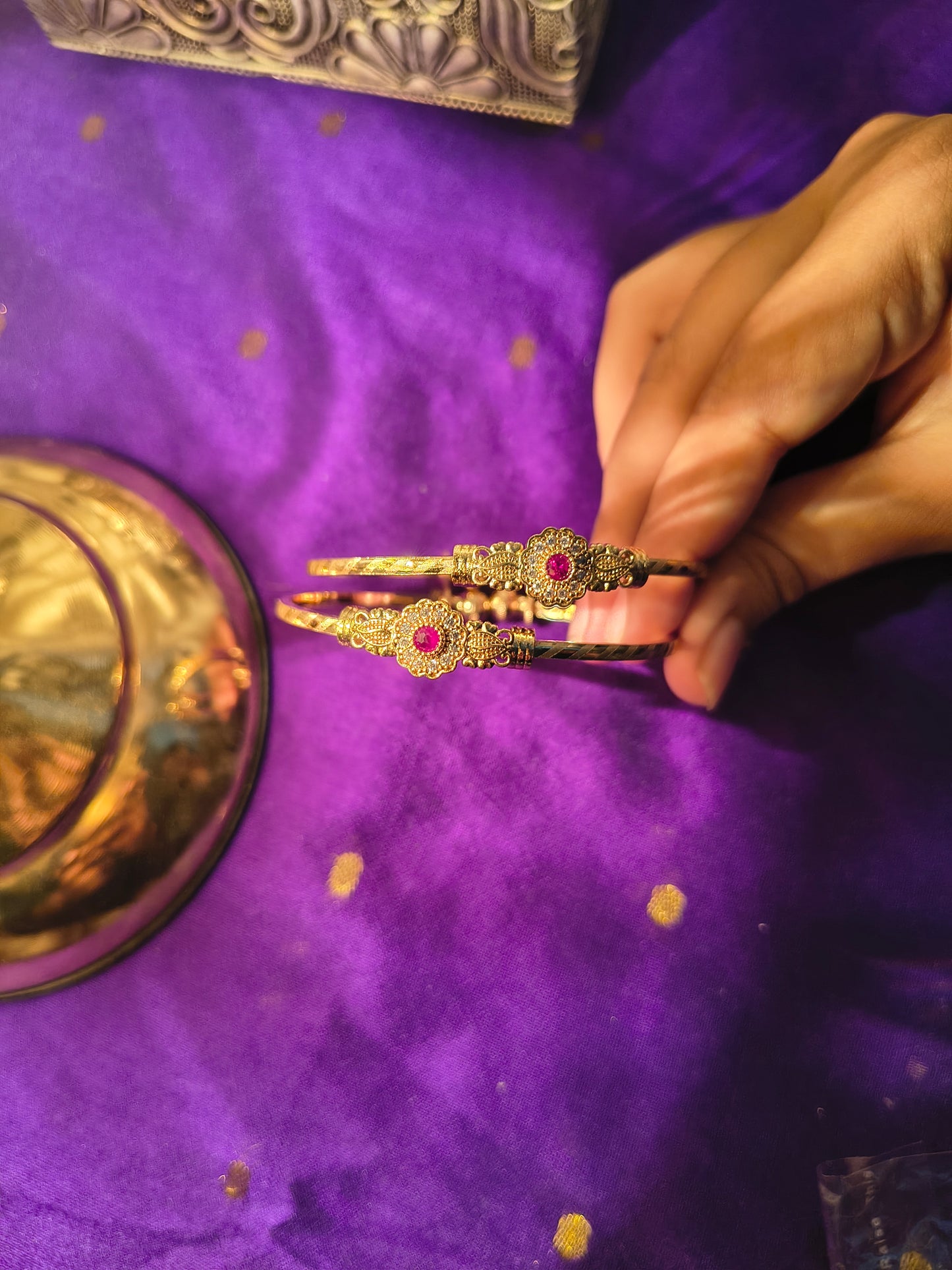 Antique Gold-Plated Floral Kada Bangles