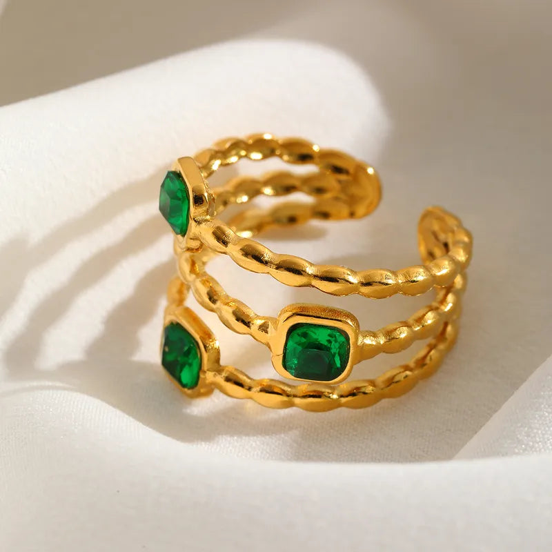 Emerald Glow Triple-Band Ring